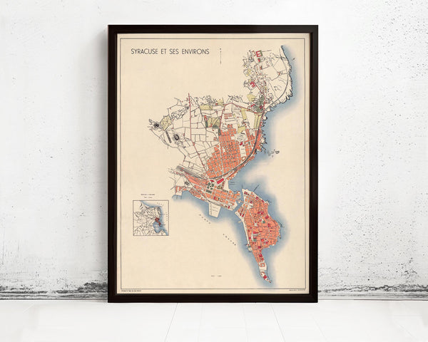Old Map of Syracuse Sicily Italiy 1930 Siracusa Vintage Map | Vintage Map Wall Art Print