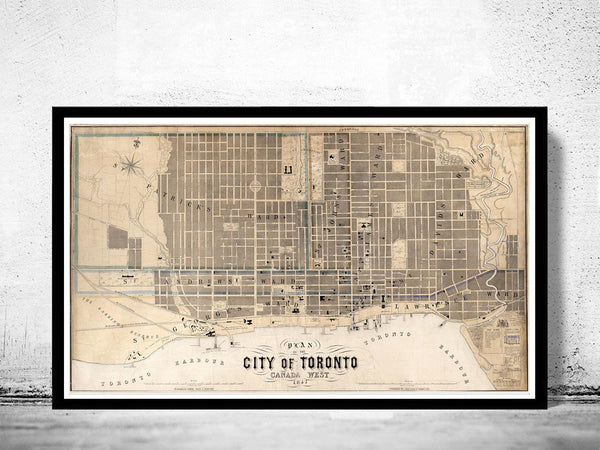 Old Map of Toronto 1857 Ontario Canada Vintage Map of Toronto  | Vintage Map Wall Art Print