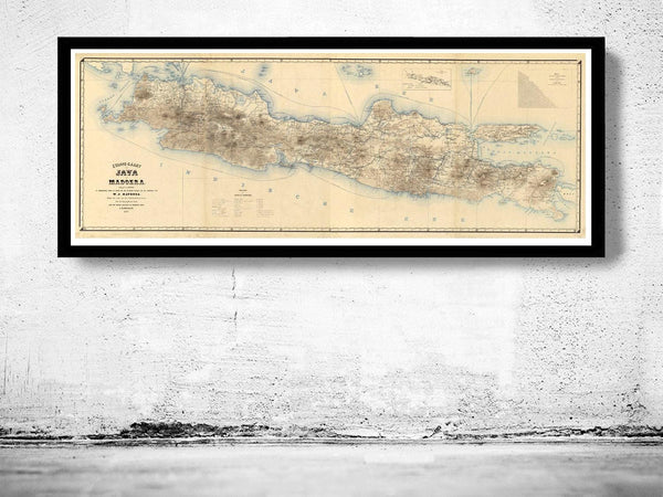 Old Map of Java and Madura Islands Indonesia 1878 Vintage Map | Vintage Map Wall Art Print