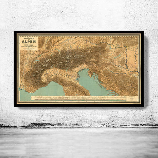 Old Map of The Alps Mountains 1885 Les Alpes France | Vintage Poster Wall Art Print | (Copy)