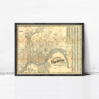 Old Map of Cincinnati 1882 Vintage Map | Vintage Map Wall Art Print