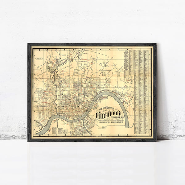 Old Map of Cincinnati 1882 Vintage Map | Vintage Map Wall Art Print