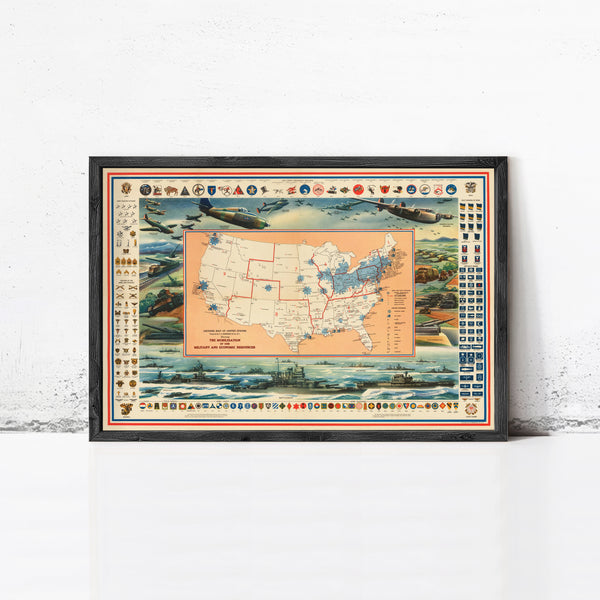 Defense Map of United States America 1942 Mobilization of our Military and Economic Resources | Wall Map Print