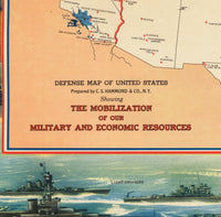 Defense Map of United States America 1942 Mobilization of our Military and Economic Resources | Wall Map Print