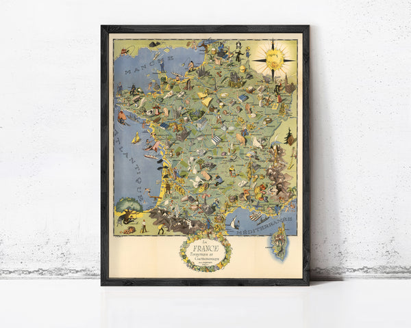 Old Map of France Gastronomy Tourism Poster Vintage Map | Vintage Map Wall Art Print | Large Poster Print | Home Decor Wall Art