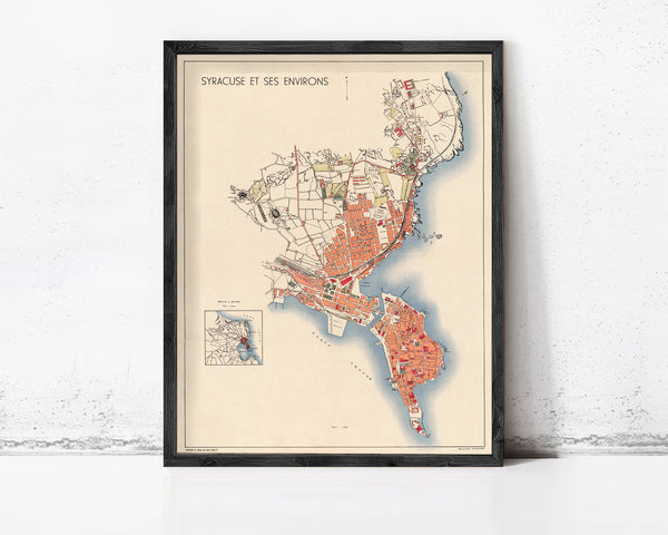 Old Map of Syracuse Sicily Italiy 1930 Siracusa Vintage Map | Vintage Map Wall Art Print