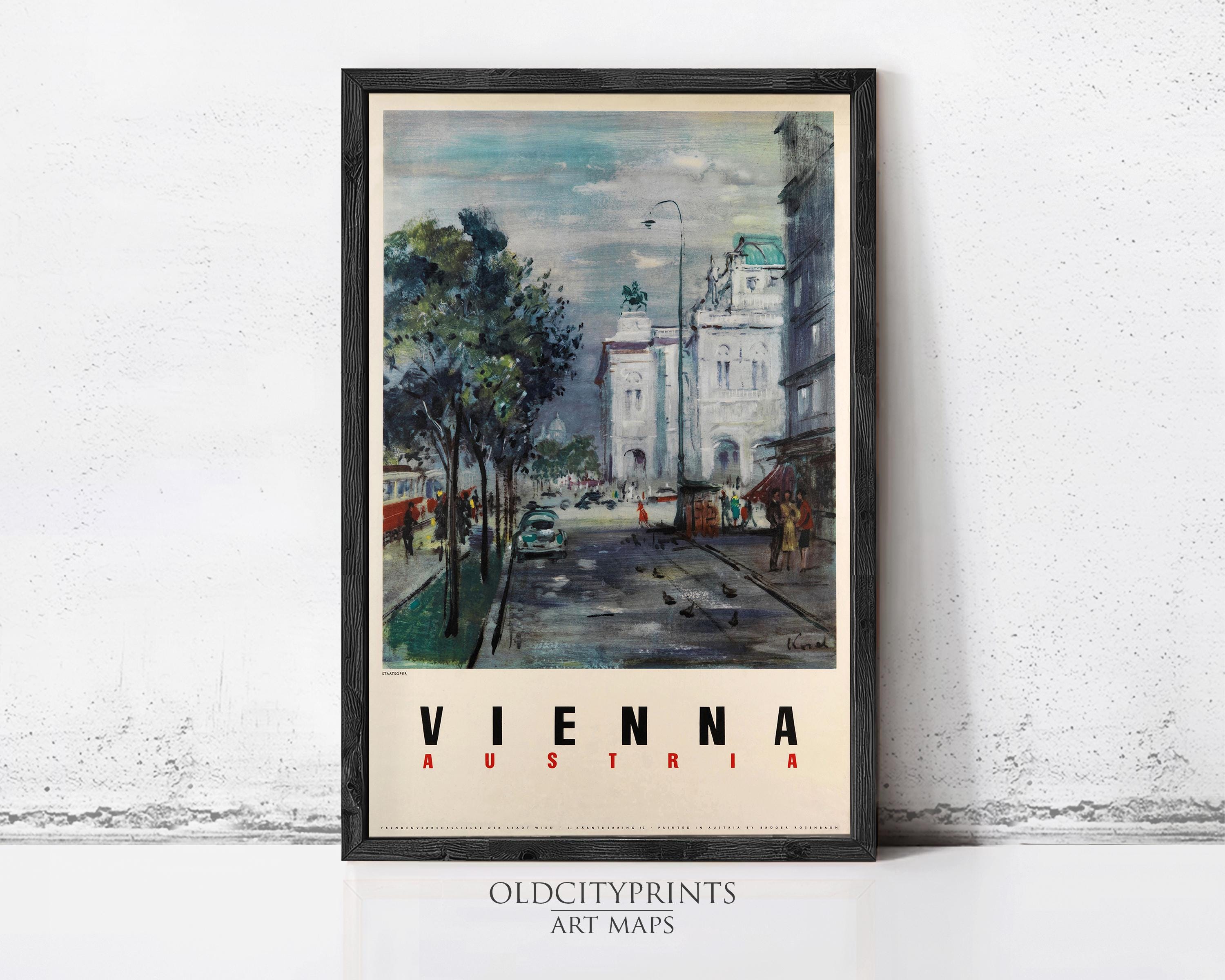 The image is a framed poster depicting a street scene in Vienna, Austria.