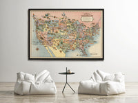 Vintage Map of United States America, Recreational Touring & Travel Map 1928  | Vintage Map Wall Art Print | Large Map Print