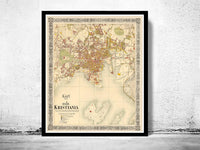 Old Map of Oslo Norway 1881 Antique Kristiania  | Vintage Map Wall Art Print
