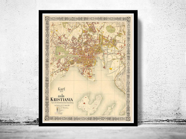 Old Map of Oslo Norway 1881 Antique Kristiania  | Vintage Map Wall Art Print