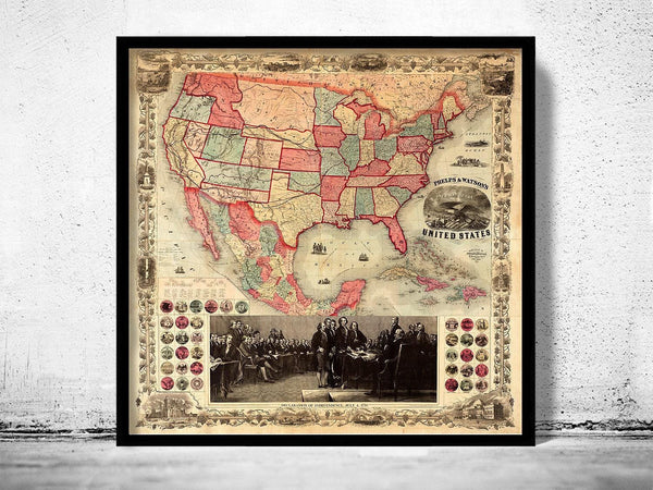 Old Map of United States of America 1891 Vintage Map | Vintage Map Wall Art Print