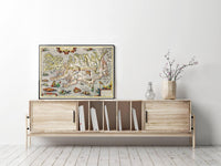 Old Map of Iceland islandia 1542 Island Sea Monsters Vintage Map | Vintage Map Wall Art Print