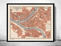 Old Map of Pittsburgh Allegheny 1900 Vintage Map | Vintage Map Wall Art Print
