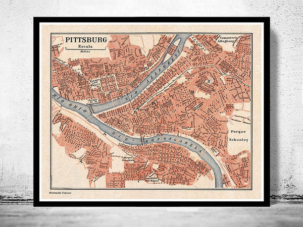 Old Map of Pittsburgh Allegheny 1900 Vintage Map | Vintage Map Wall Art Print