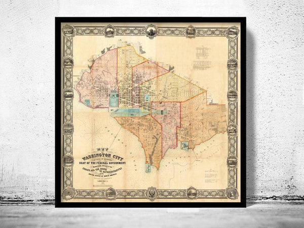 Old Map Washington DC 1857 Vintage Map | Vintage Map Wall Art Print