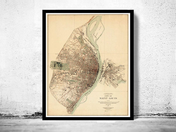Old map of Saint Louis City St Louis Missouri 1904 Vintage Map  | Vintage Map Wall Art Print