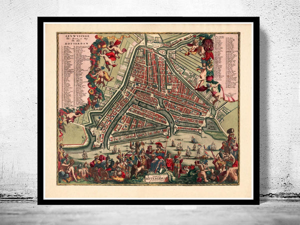 Old Map of Rotterdam Netherlands 1700 Vintage map | Vintage Map Wall Art Print