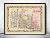 Old map of Detroit 1880 Vintage Map | Vintage Map Wall Art Print