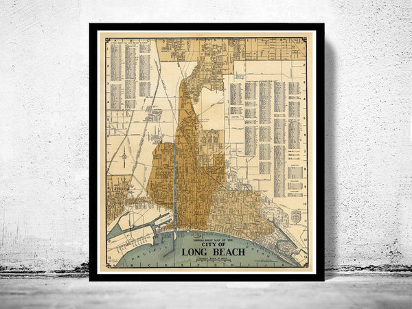 Old Map of Long Beach California 1920 Vintage Map | Vintage Map Wall Art Print