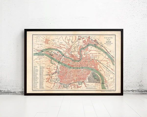 Old Map of Lyon France 1890 Vintage Map Lyon | Vintage Map Wall Art Print