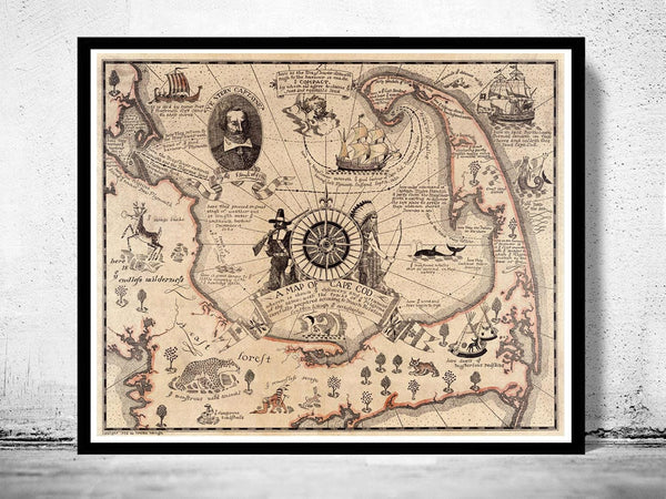 Old Map of Cape Cod Map Illustrated Massachusetts Old Map of Cape Cod | Vintage Map Wall Art Print | Large Map Print