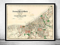 Old Map of Cleveland and Suburbs 1912 Vintage Map | Vintage Map Wall Art Print