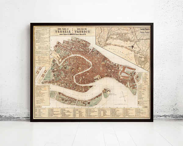 Old Map of Venice Venetia Venezia 1876 Vintage Map of Venice | Vintage Map Wall Art Print