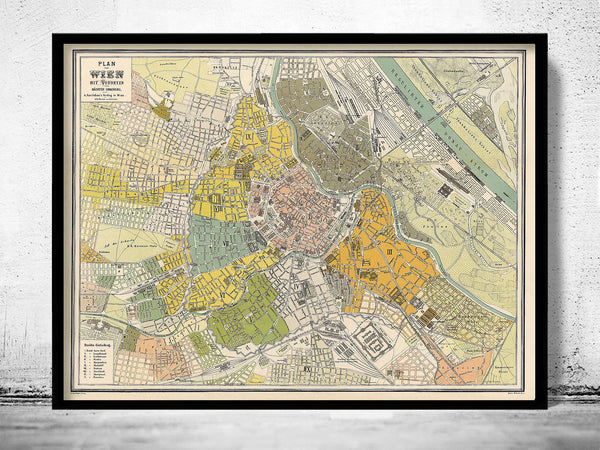 Old Map of Vienna Wien Austria 1883 Vintage Map of Vienna | Vintage Map Wall Art Print