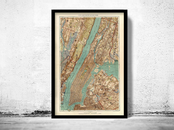 Old Map of New York and Manhattan Bronx Brooklyn 1891 Vintage Map| Vintage Map Wall Art Print