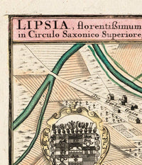 Old Map of Leipzig with gravures , Germany Deutshland 1735 | Vintage Map Wall Art Print