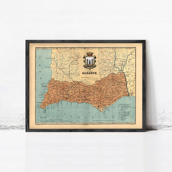 Old Map of Algarve Portugal 1920 Vintage Map| Vintage Map Wall Art Print | Vintage Map of Algarve Wall Map Print | Large Map Print