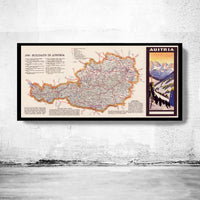 Old Map of Austria 1932  | Vintage Poster Wall Art Print |