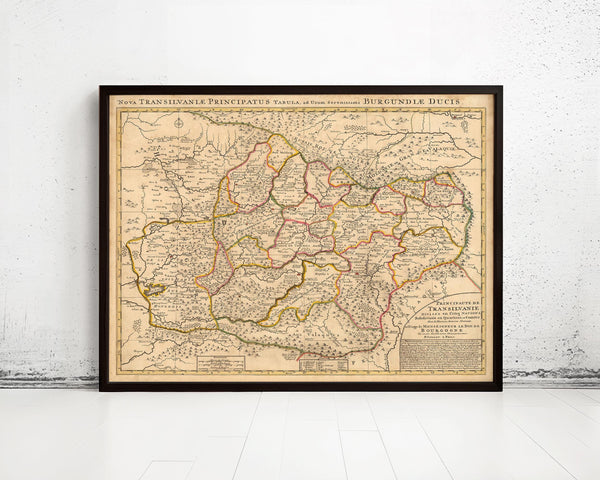 Old Map of Transylvania Romania 1708 Vintage Map | Vintage Map Wall Art Print