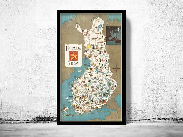 Old Map of Finland Suomi Vintage Map of Finland | Vintage Map Wall Art Print