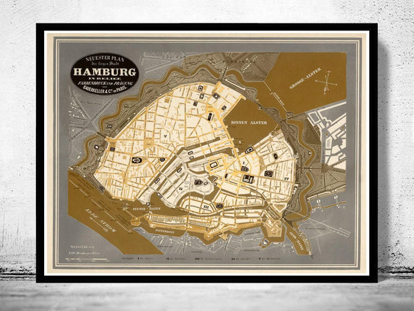 Old Map of Hamburg Germany 1845 Vintage Map | Vintage Map Wall Art Print