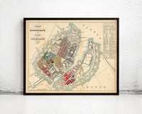 Old Map of Copenhagen Denmark 1853 Vintage Map | Vintage Map Wall Art Print