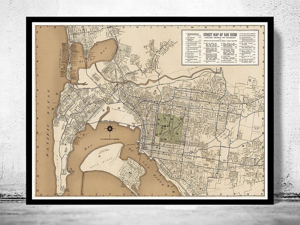 Old map San Diego California 1935  | Vintage Map Wall Art Print