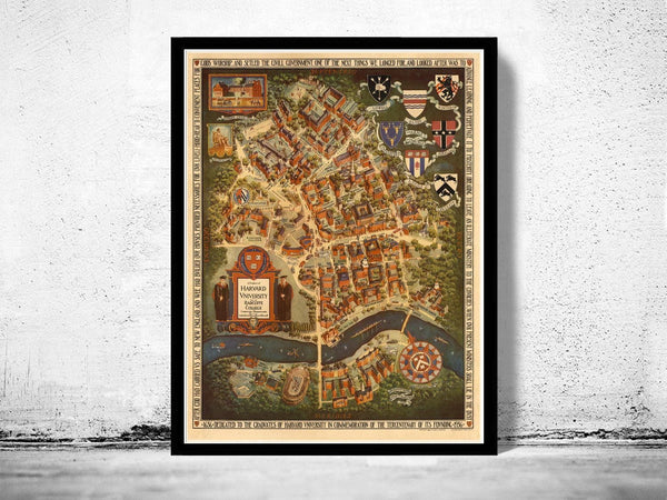 Old Map of Harvard University 1935  Prospect Map Vintage Map Harvard | Vintage Map Wall Art Print