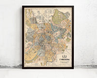 Old Map of Moscow  Russia 1914 Vintage Map | Vintage Map Wall Art Print