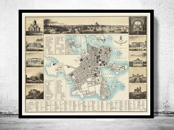 Old map of Helsinki 1860 Finland Helsingfors Vintage Map | Vintage Map Wall Art Print