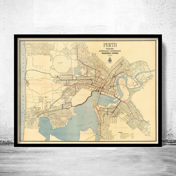 Old map of Perth Australia 1949 Vintage Map | Vintage Map Wall Art Print