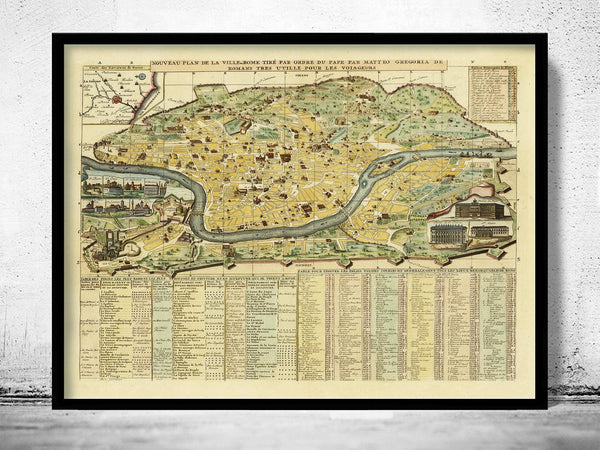 Old Map of Rome Italy 1719 Vintage Map of Rome | Vintage Map Wall Art Print