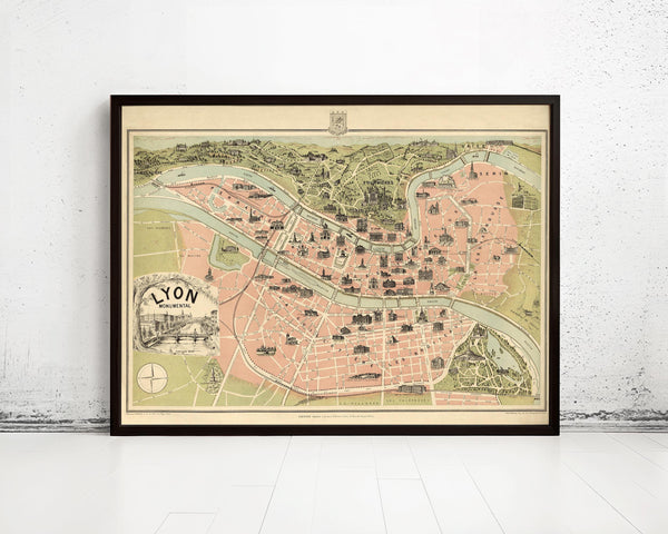 Old Map of Lyon France 1894 Vintage Map of Lyon | Vintage Map Wall Art Print