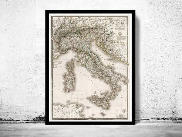 Old Map of Italy 1836, Europe Antique Mediterranean Sea  | Vintage Map Wall Art Print