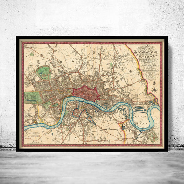 Old Map of London 1822 Vintage Map of London | Vintage Map Wall Art Print