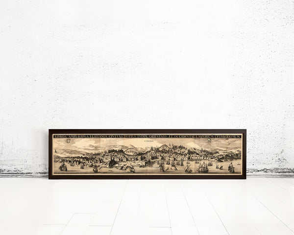 Old Map of Lisbon Lisboa Portugal 1709 Antique Panoramic | Vintage Map Wall Art Print