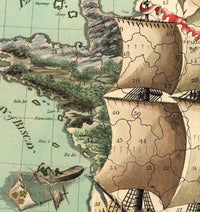 Old Map of France represented under the form of a ship 1796  | Vintage Map Wall Art Print