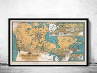 Old Map of Canada Antique North America 1936 Vintage Map | Vintage Map Wall Art Print