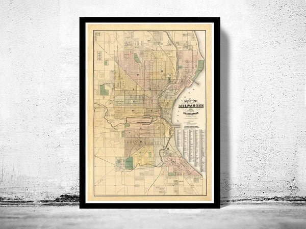Old Map of Milwaukee 1893 Vintage map  | Vintage Map Wall Art Print