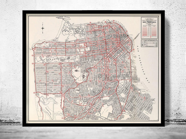 Old Map of San Francisco 1934 Traffic Map Vintage Map | Vintage Map Wall Art Print